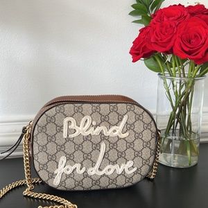 Gucci GG Supreme Monogram "Blind for Love" Embroidered Mini Chain Shoulder Bag